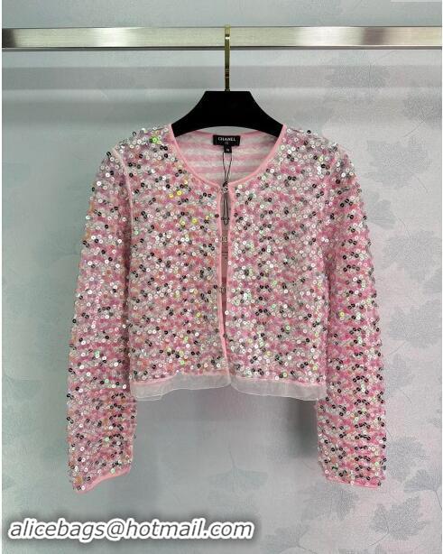 Grade Inexpensive Chanel Sequins Cardigan CH92523 Pink 2024