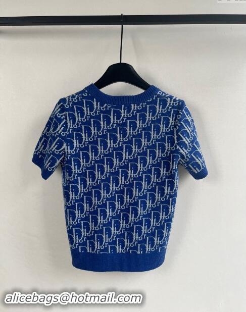 Super Quality Dior Cashmere Short-sleeved Sweater D82403 Blue 2024