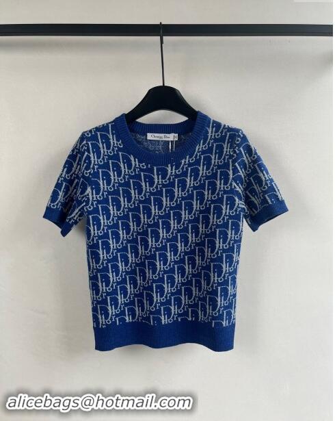 Super Quality Dior Cashmere Short-sleeved Sweater D82403 Blue 2024