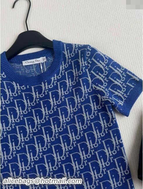 Super Quality Dior Cashmere Short-sleeved Sweater D82403 Blue 2024