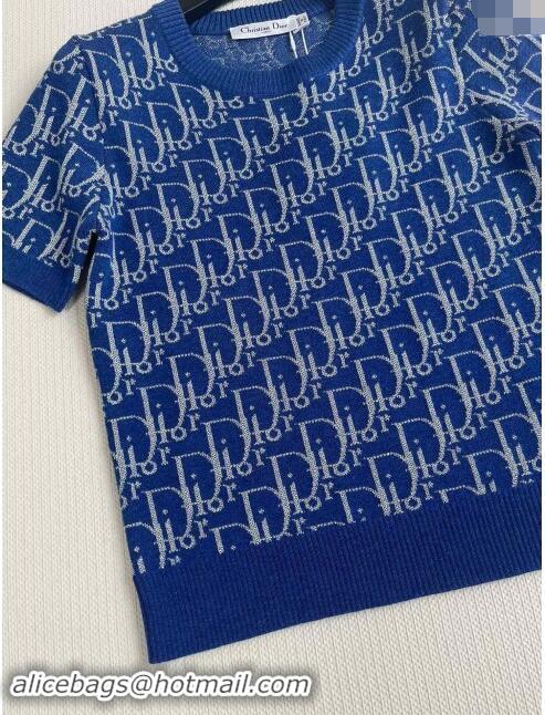 Super Quality Dior Cashmere Short-sleeved Sweater D82403 Blue 2024