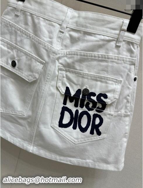 Top Design Dior Miss Dior Denim Skirt D83012 White 2024