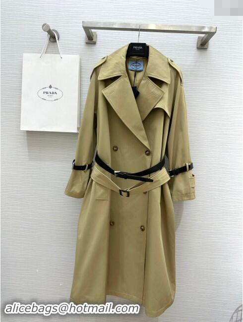 Well Crafted Prada Long Trench Coat with Belt P91912 Khaki 2024