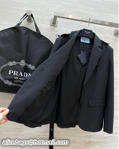 Super Quality Prada Jacket with Belt M92504 Black 2024