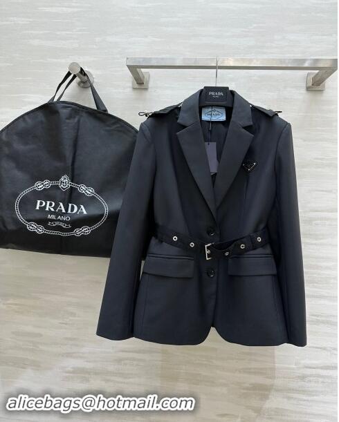 Super Quality Prada Jacket with Belt M92504 Black 2024