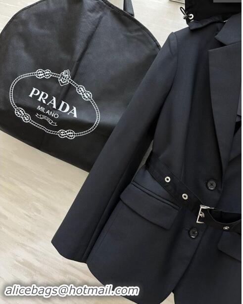 Super Quality Prada Jacket with Belt M92504 Black 2024