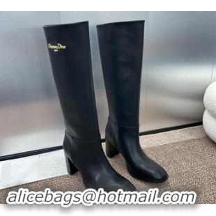 Best Grade Dior D-Town Heeled High Boots 8cm in Black Supple Calfskin 930021