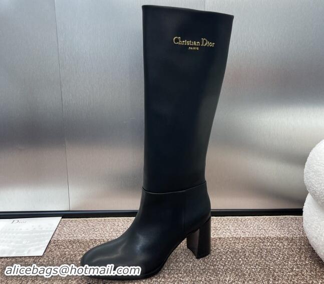 Best Grade Dior D-Town Heeled High Boots 8cm in Black Supple Calfskin 930021