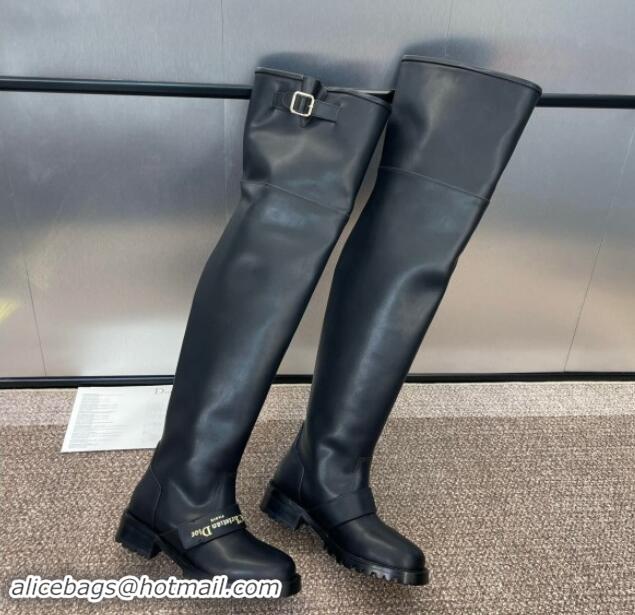 Perfect Dior D-Quest Thigh High Boots in Black Supple Calfskin 930022