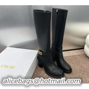 Durable Dior 30 Montaigne Heeled High Boots 7cm in Black Calfskin with CD Buckle 930028