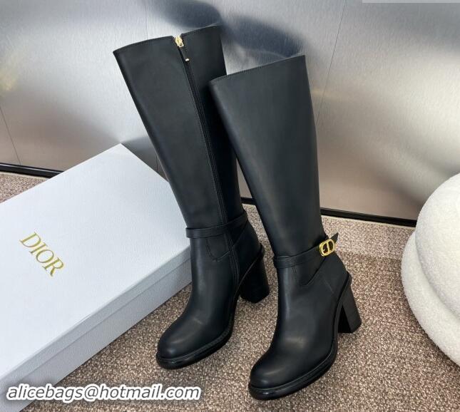 Durable Dior 30 Montaigne Heeled High Boots 7cm in Black Calfskin with CD Buckle 930028