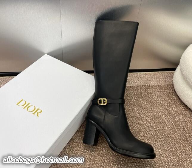 Durable Dior 30 Montaigne Heeled High Boots 7cm in Black Calfskin with CD Buckle 930028