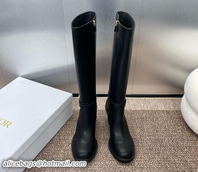 Durable Dior 30 Montaigne Heeled High Boots 7cm in Black Calfskin with CD Buckle 930028