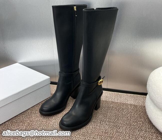 Durable Dior 30 Montaigne Heeled High Boots 7cm in Black Calfskin with CD Buckle 930028