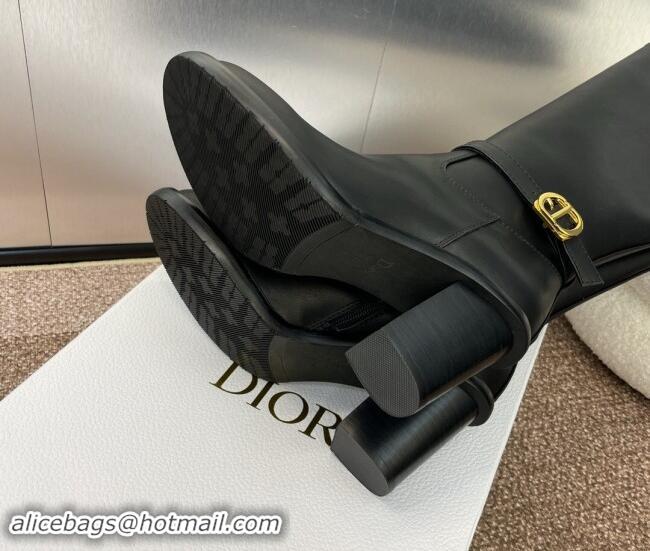 Durable Dior 30 Montaigne Heeled High Boots 7cm in Black Calfskin with CD Buckle 930028