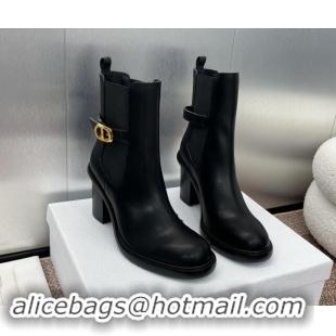 Unique Style Dior 30 Montaigne Heeled Ankle Boots 7cm in Black Calfskin with CD Buckle 930029