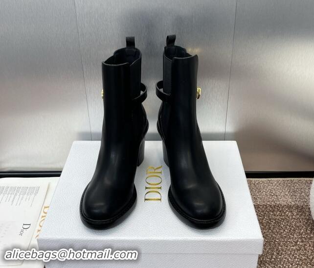 Unique Style Dior 30 Montaigne Heeled Ankle Boots 7cm in Black Calfskin with CD Buckle 930029