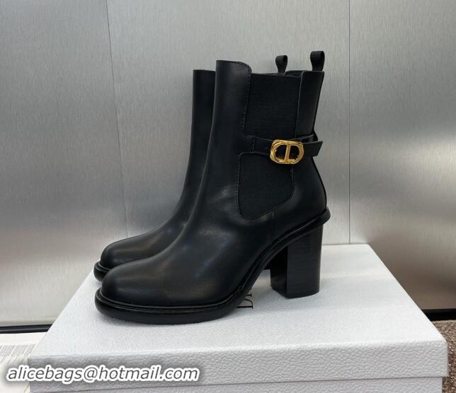 Unique Style Dior 30 Montaigne Heeled Ankle Boots 7cm in Black Calfskin with CD Buckle 930029