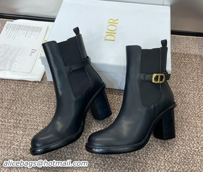 Unique Style Dior 30 Montaigne Heeled Ankle Boots 7cm in Black Calfskin with CD Buckle 930029