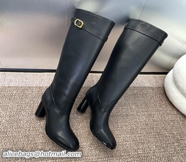 Top Design Dior Empreinte Heeled High Boots 9cm in Black Calfskin with CD Buckle 930030