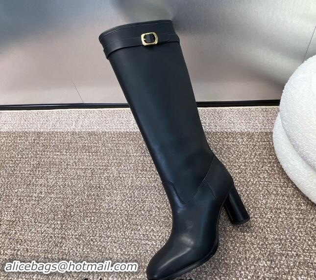 Top Design Dior Empreinte Heeled High Boots 9cm in Black Calfskin with CD Buckle 930030