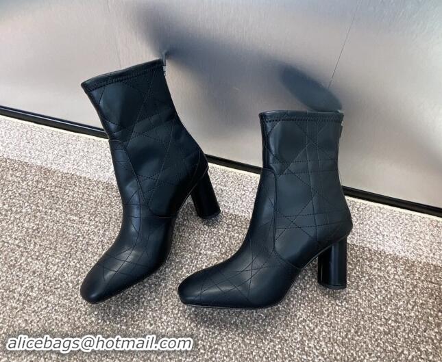 Luxury Cheap Dior D-Shadow Heeled Ankle Boots 9cm in Black Leather-Effect Stretch Material with Macrocannage Motif 93003