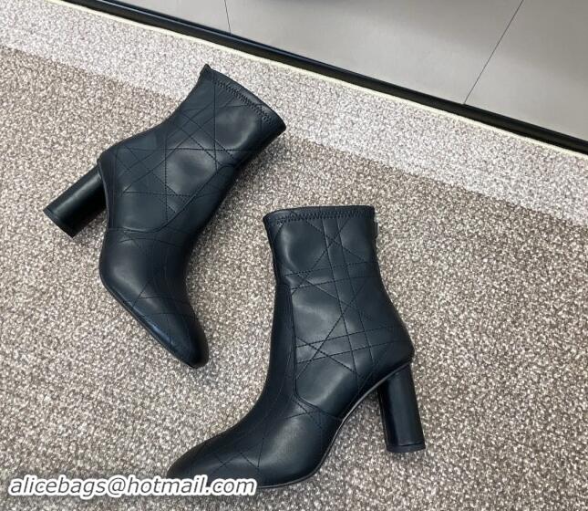 Luxury Cheap Dior D-Shadow Heeled Ankle Boots 9cm in Black Leather-Effect Stretch Material with Macrocannage Motif 93003