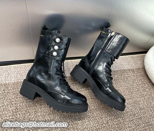 Luxury Dior D-Strike Ankle Boots 9cm in Black Matte Calfskin and White Resin Pearls 930033