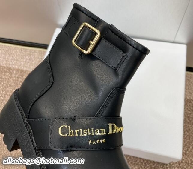 Charming Dior D-Quest Platform Ankle Boots in Black Calfskin with Strap Buckle 930035