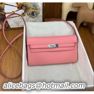 Best Price Hermes Kelly To Go Wallet Bag in Original Epsom Leather H0801 1Q Milk Shake Pink/Silver 2024 (Full Handmade)