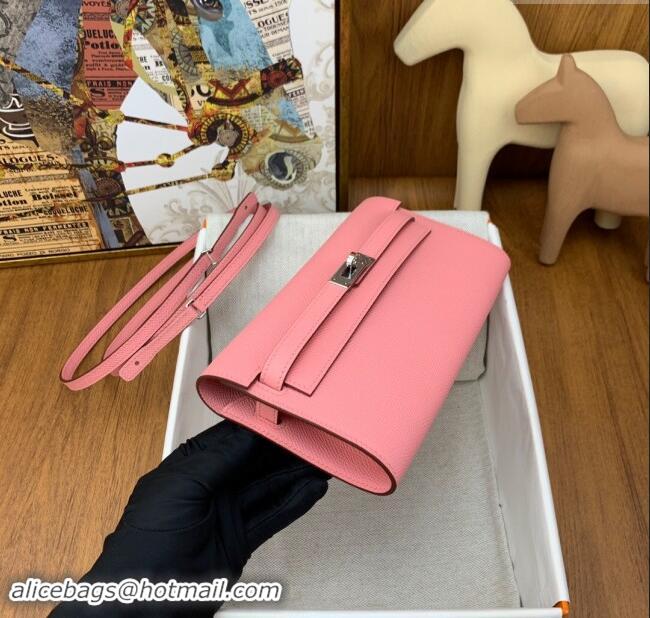 Best Price Hermes Kelly To Go Wallet Bag in Original Epsom Leather H0801 1Q Milk Shake Pink/Silver 2024 (Full Handmade)