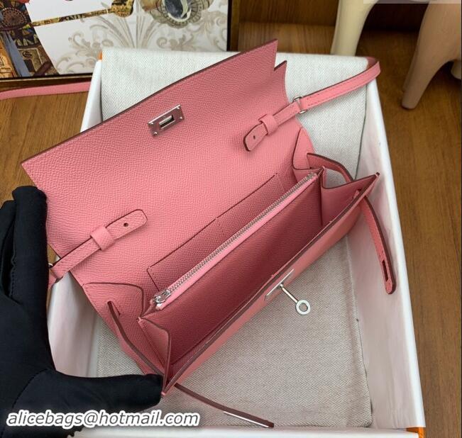 Best Price Hermes Kelly To Go Wallet Bag in Original Epsom Leather H0801 1Q Milk Shake Pink/Silver 2024 (Full Handmade)