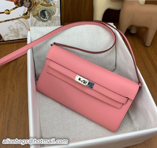 Best Price Hermes Kelly To Go Wallet Bag in Original Epsom Leather H0801 1Q Milk Shake Pink/Silver 2024 (Full Handmade)