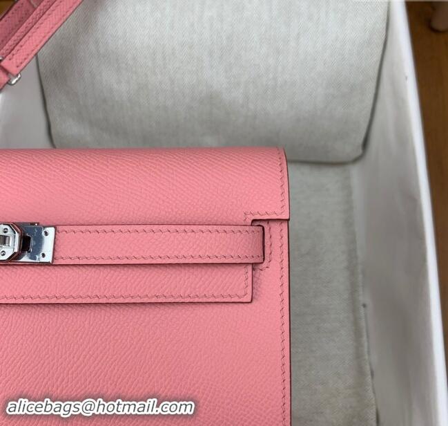 Best Price Hermes Kelly To Go Wallet Bag in Original Epsom Leather H0801 1Q Milk Shake Pink/Silver 2024 (Full Handmade)