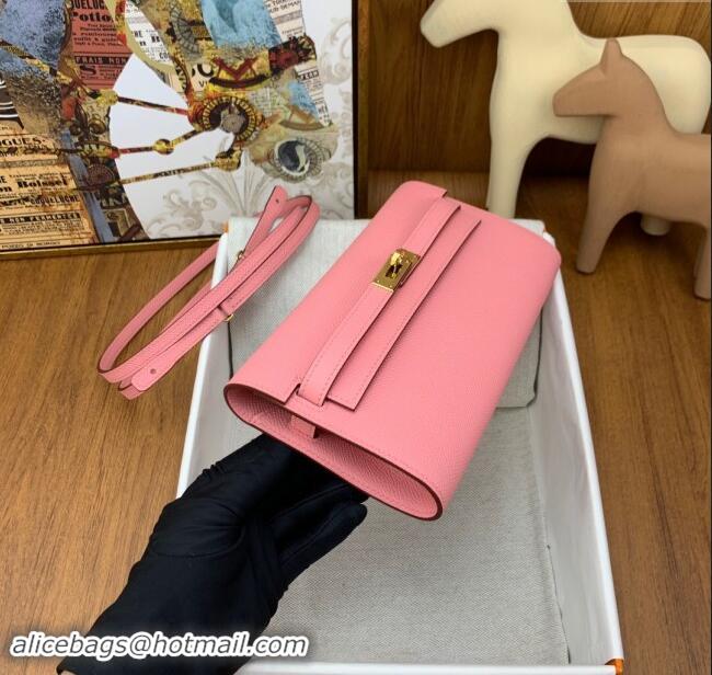 Luxury Cheap Hermes Kelly To Go Wallet Bag in Original Epsom Leather H0801 1Q Milk Shake Pink/Gold 2024 (Full Handmade)