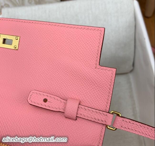 Luxury Cheap Hermes Kelly To Go Wallet Bag in Original Epsom Leather H0801 1Q Milk Shake Pink/Gold 2024 (Full Handmade)