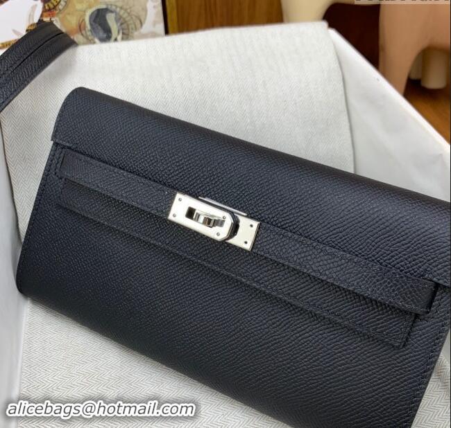 Well Crafted Hermes Kelly To Go Wallet Bag in Original Epsom Leather H0801 Black/Silver 2024 (Full Handmade)