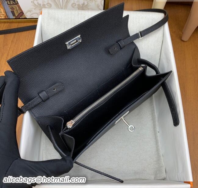 Well Crafted Hermes Kelly To Go Wallet Bag in Original Epsom Leather H0801 Black/Silver 2024 (Full Handmade)