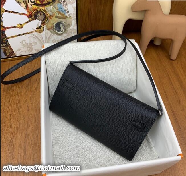 Well Crafted Hermes Kelly To Go Wallet Bag in Original Epsom Leather H0801 Black/Silver 2024 (Full Handmade)