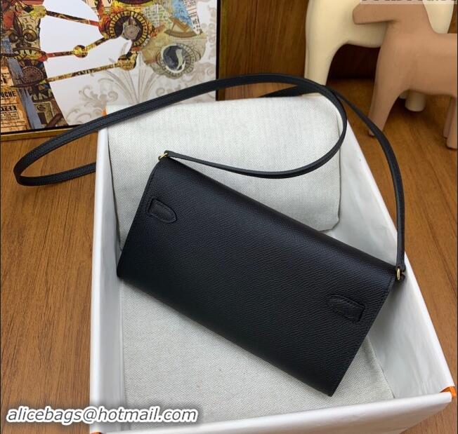 Grade Quality Hermes Kelly To Go Wallet Bag in Original Epsom Leather H0801 Black/Gold 2024 (Full Handmade)