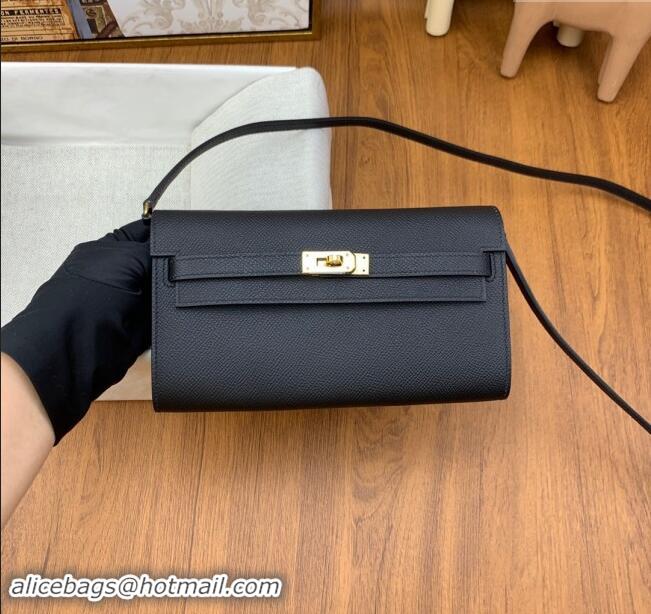 Grade Quality Hermes Kelly To Go Wallet Bag in Original Epsom Leather H0801 Black/Gold 2024 (Full Handmade)