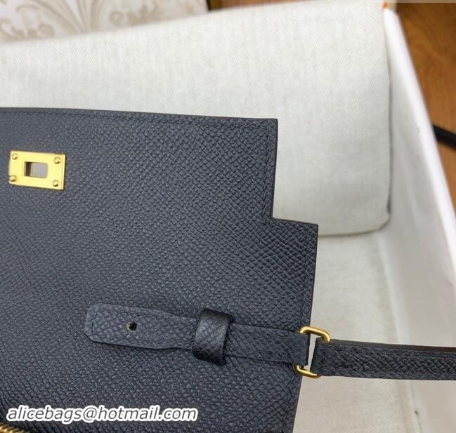 Grade Quality Hermes Kelly To Go Wallet Bag in Original Epsom Leather H0801 Black/Gold 2024 (Full Handmade)