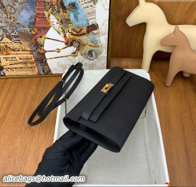 Grade Quality Hermes Kelly To Go Wallet Bag in Original Epsom Leather H0801 Black/Gold 2024 (Full Handmade)