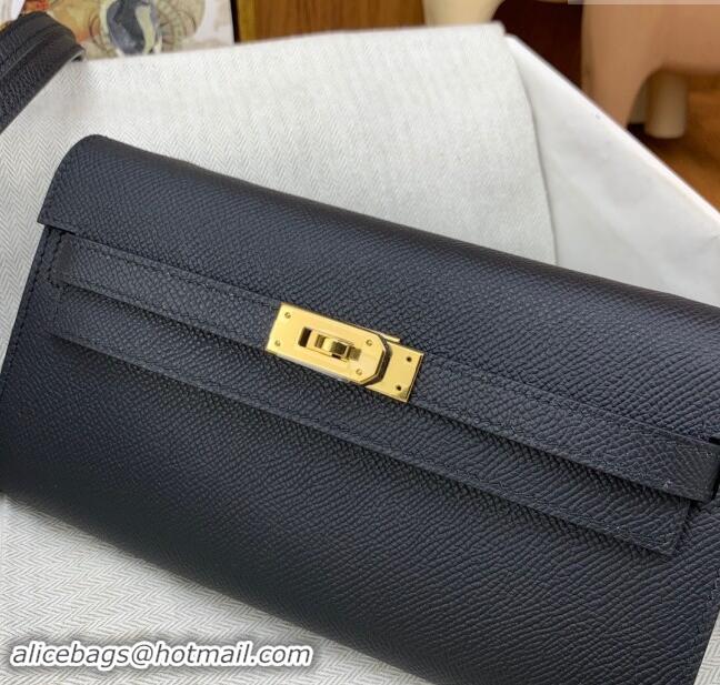 Grade Quality Hermes Kelly To Go Wallet Bag in Original Epsom Leather H0801 Black/Gold 2024 (Full Handmade)