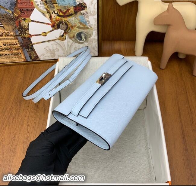 Well Crafted Hermes Kelly To Go Wallet Bag in Original Epsom Leather H0801 Grail Blue/Silver 2024 (Full Handmade)