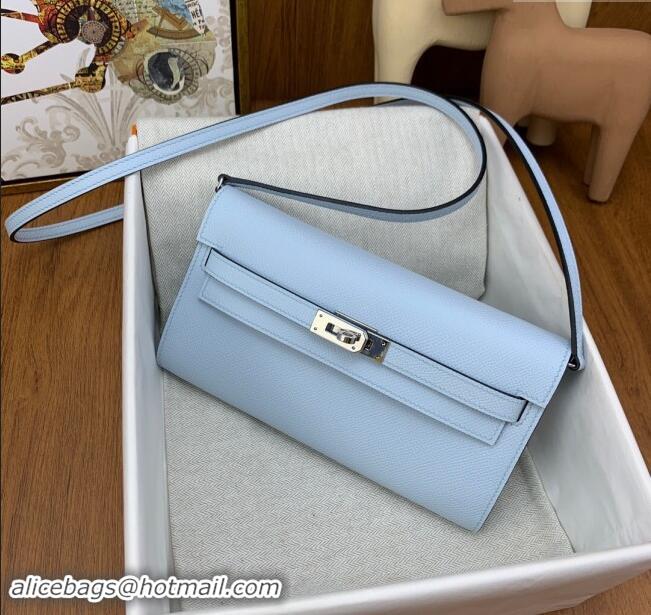 Well Crafted Hermes Kelly To Go Wallet Bag in Original Epsom Leather H0801 Grail Blue/Silver 2024 (Full Handmade)