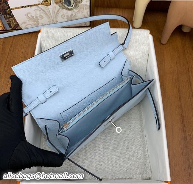 Well Crafted Hermes Kelly To Go Wallet Bag in Original Epsom Leather H0801 Grail Blue/Silver 2024 (Full Handmade)