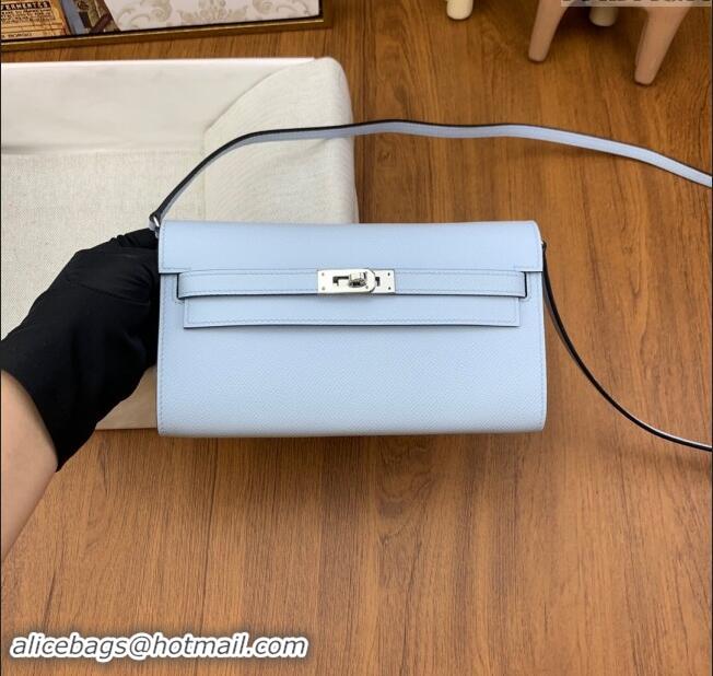 Well Crafted Hermes Kelly To Go Wallet Bag in Original Epsom Leather H0801 Grail Blue/Silver 2024 (Full Handmade)