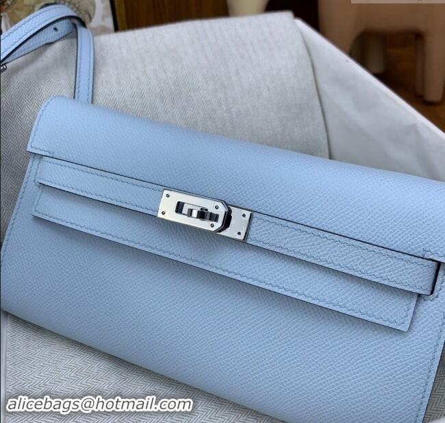 Well Crafted Hermes Kelly To Go Wallet Bag in Original Epsom Leather H0801 Grail Blue/Silver 2024 (Full Handmade)