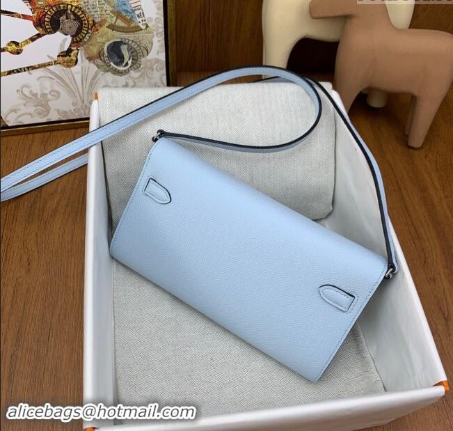 Well Crafted Hermes Kelly To Go Wallet Bag in Original Epsom Leather H0801 Grail Blue/Silver 2024 (Full Handmade)